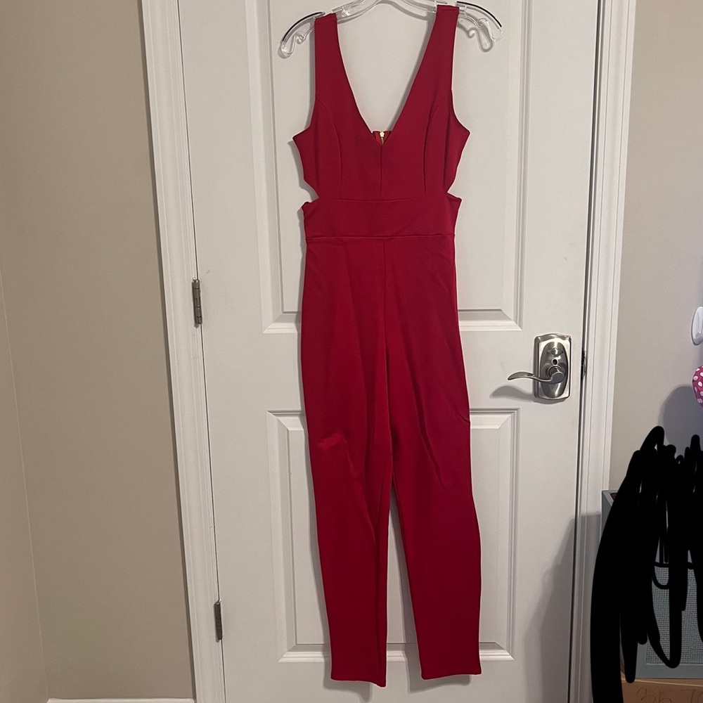 Red Jumpsuit with Side Cut Outs